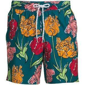 NWT George Swim Trunks Board Shorts‎ 3X UPF 50+ Antique Teal Quick Dry Floral